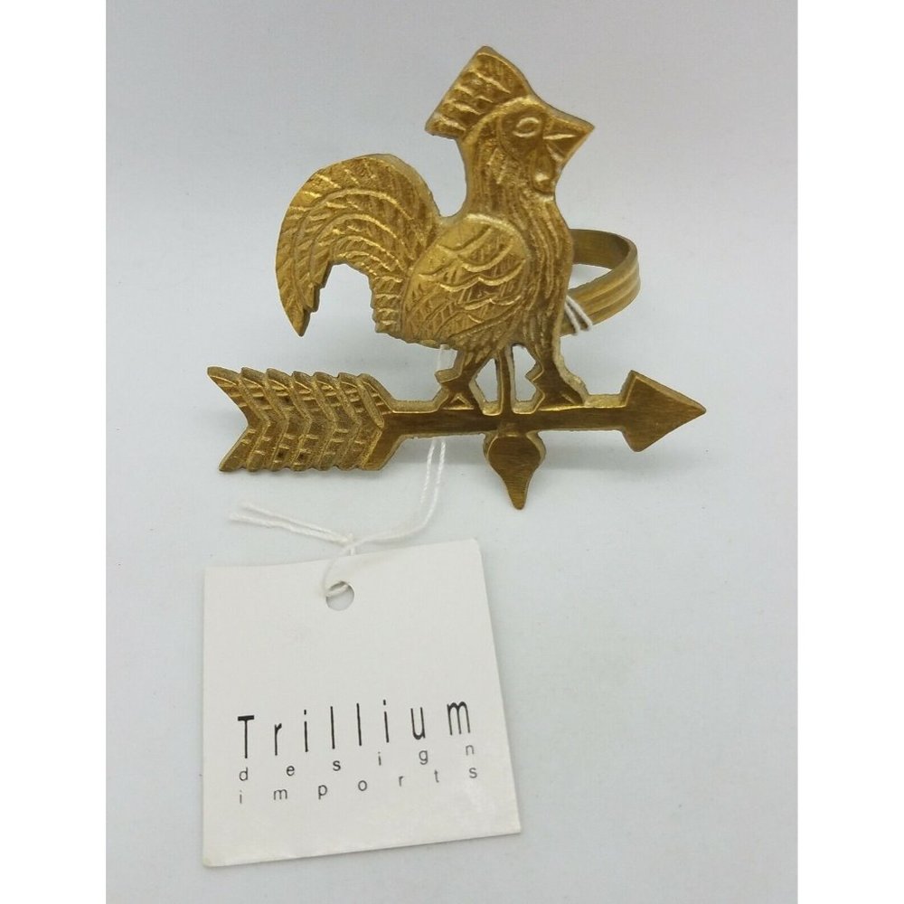 Rooster Chicken Weathervane Napkin Rings Gold Matte Finish NEW Set of 6